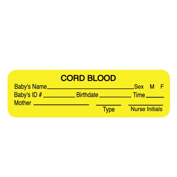 Label, Cord Blood 7/8" x 3" Yellow w/Black